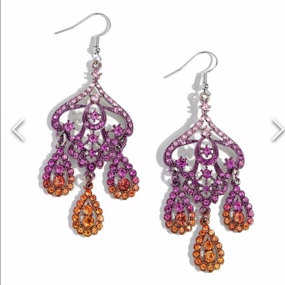 Chandelier Command Multi Earrings Long Gorg Fishhook Pink Purple Orange - Picture 1 of 3